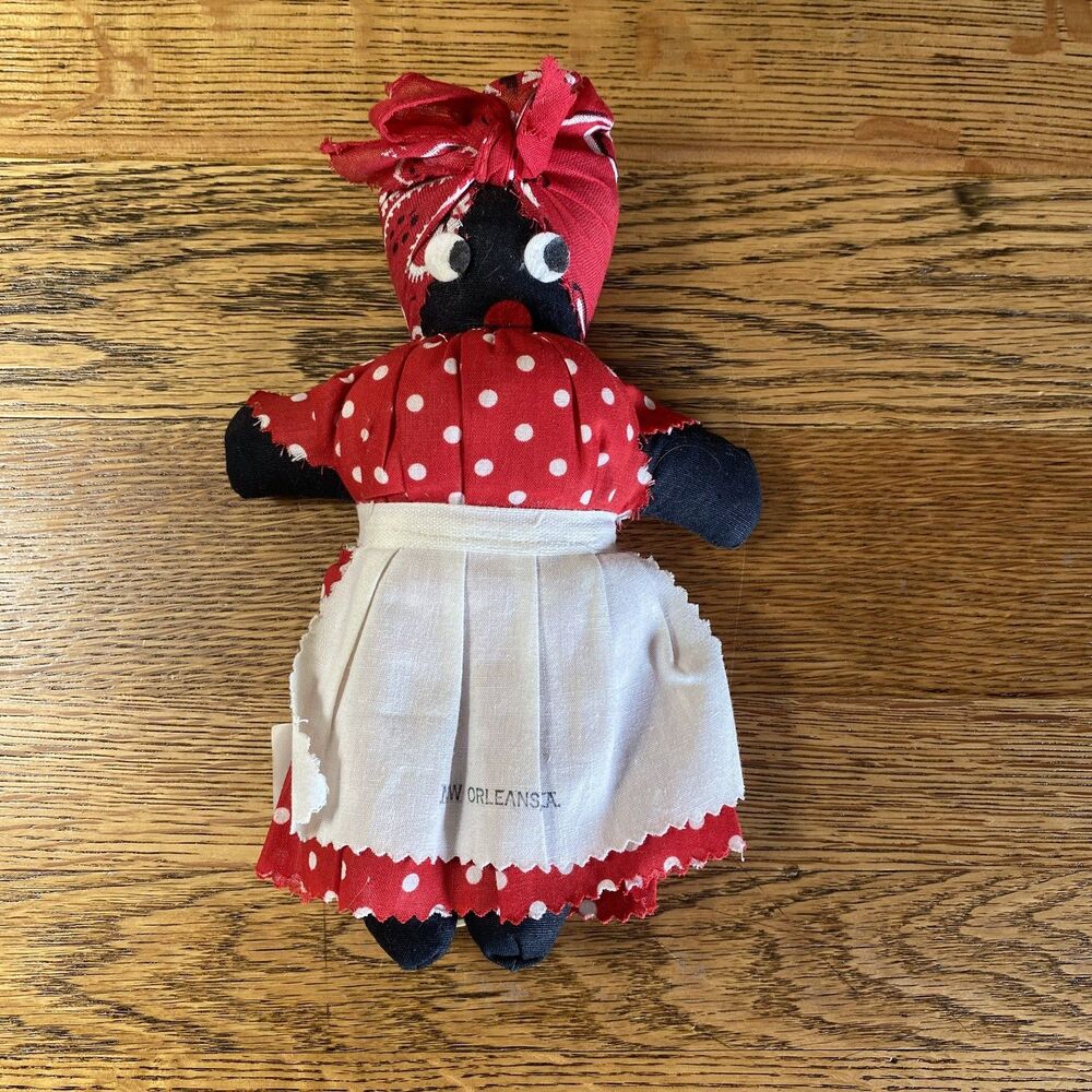 New Orleans Cloth African American Doll Apron Red Polka Dot Dress Bandana